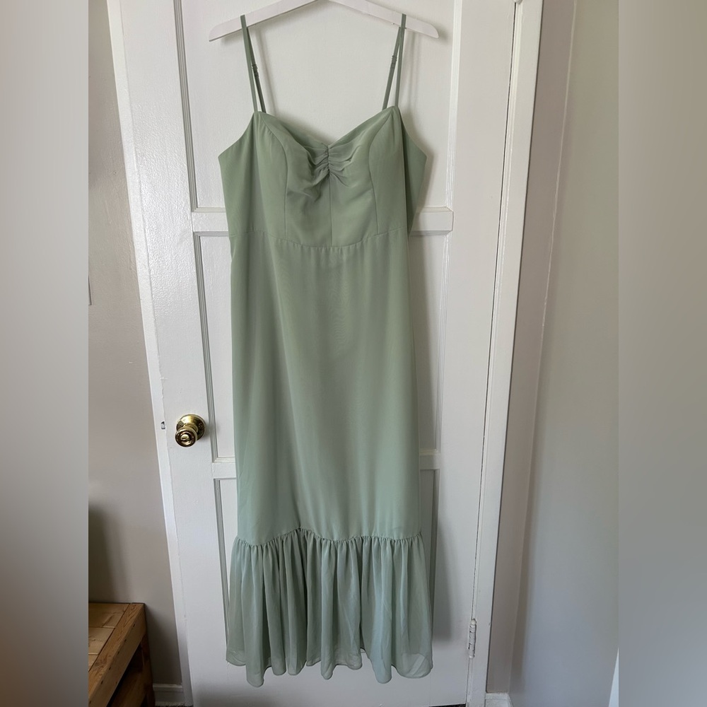 Azazie “Justine” bridesmaid dress in Dusty Sage, size A16